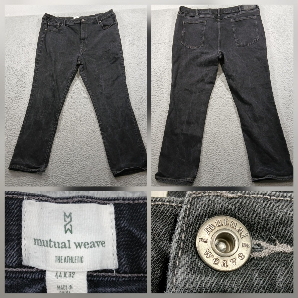 Mutual Weave The Athletic Fit‎ Jeans Mens 44x32 Black Tapered Stretch Denim EUC